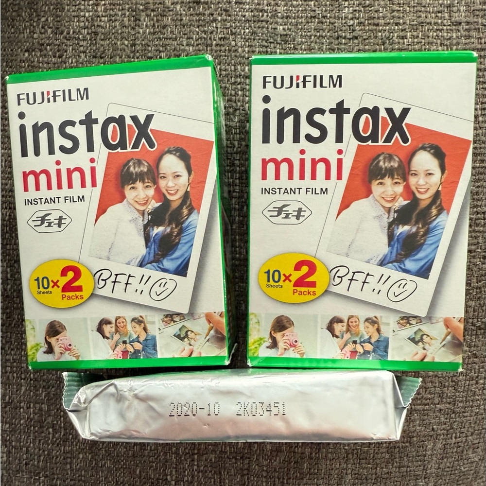 5 packs of 10 sheets of instant film for Instax Mini. Expired 10/2020.